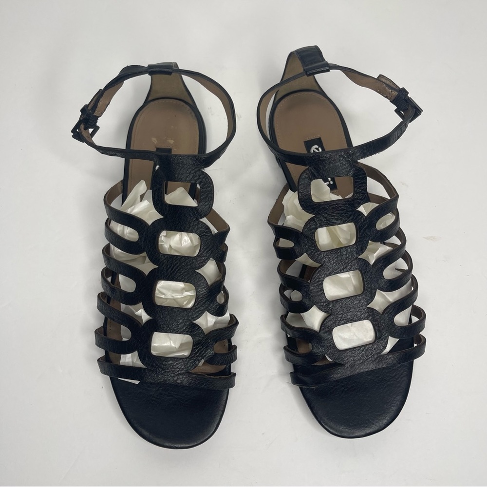 Ecco Gladiator Sandals Size 38 Black Leather Strappy Shoes Flats Comfort Shoe - Picture 2 of 16